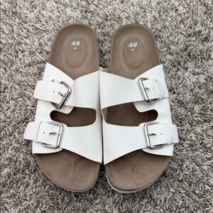 H&M Cream Double-Buckle Slide Sandals